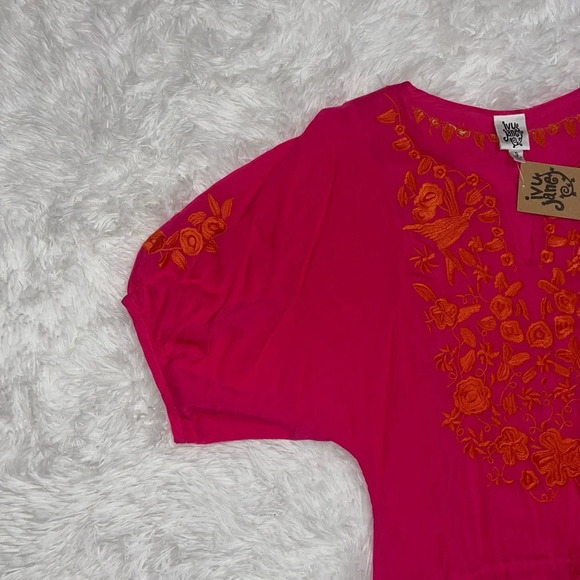Ivy Jane NWT Floral Bird Embroidered Dolman Short Sleeve Waist Tie Top Size S - Picture 6 of 10